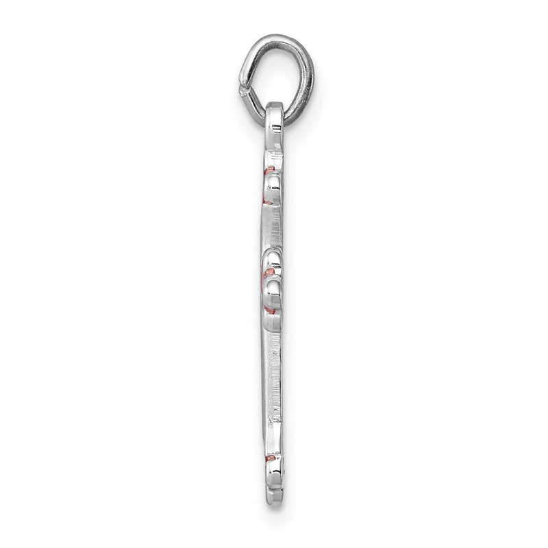 Sterling Silver Rhodium-Plated Pink Enameled Budded Cross Charm