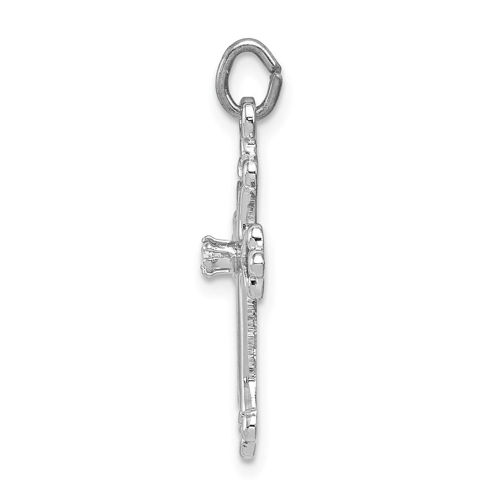 Sterling Silver Rhodium-Plated Budded Cross W/Cz Charm