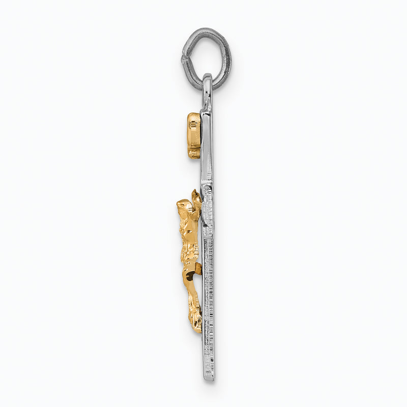 Sterling Silver Rhodium-Plated Gold-Tone Inri Crucifix Charm