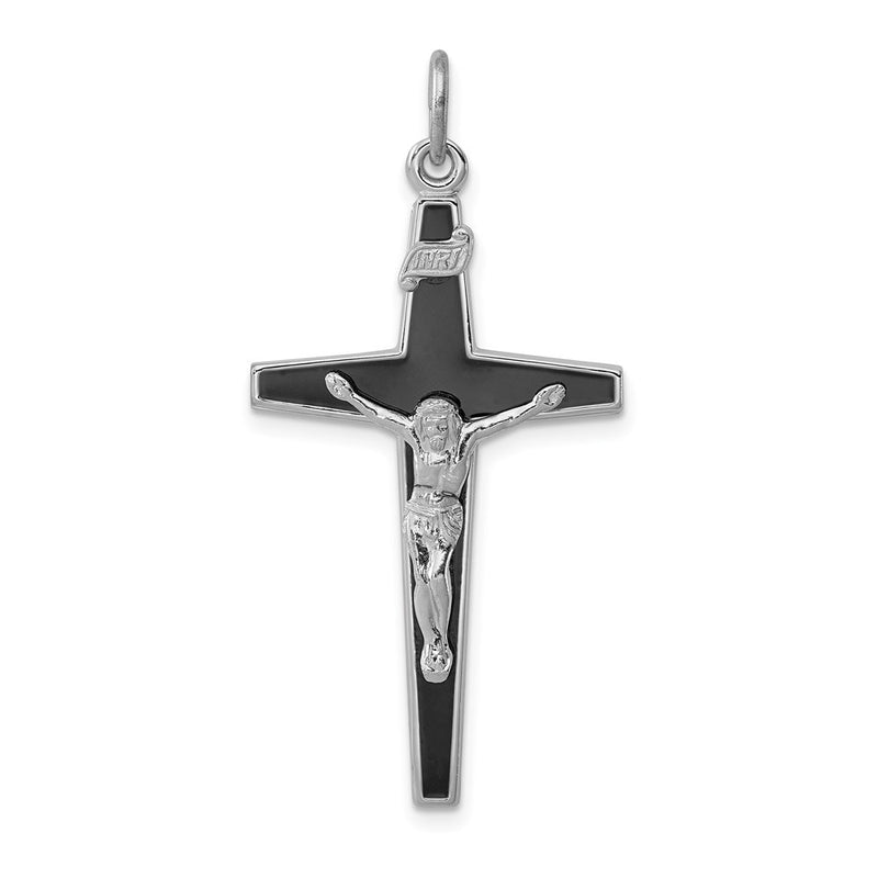 Sterling Silver Rhodium-Plated Enameled Crucifix Pendant