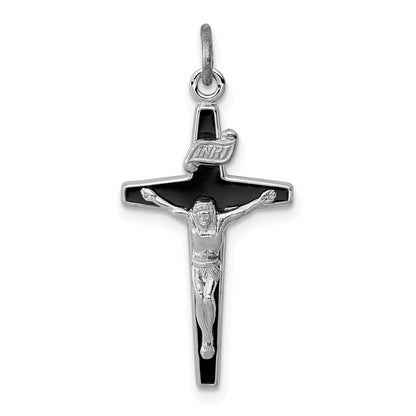 Sterling Silver Rhodium-Plated Enameled Crucifix Charm