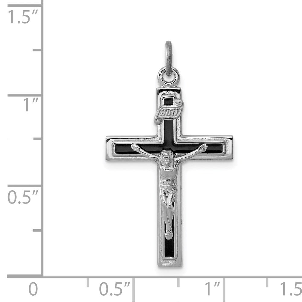 Sterling Silver Rhodium-Plated Enameled Crucifix Pendant