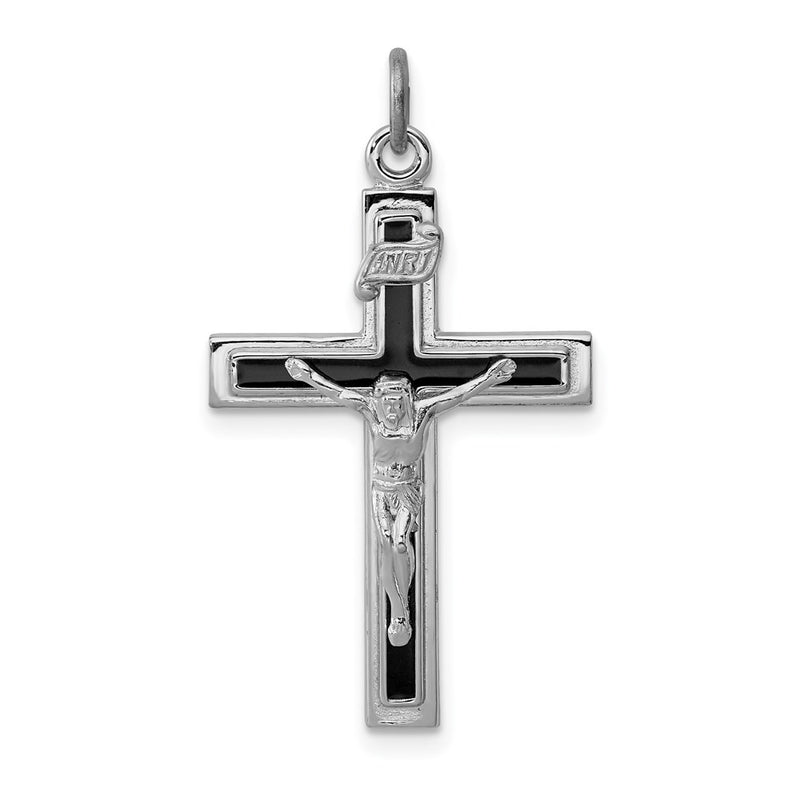 Sterling Silver Rhodium-Plated Enameled Crucifix Pendant