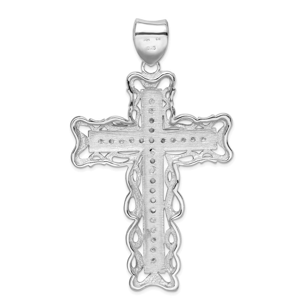 Sterling Silver Rhodium-Plated Cz Crucifix Pendant