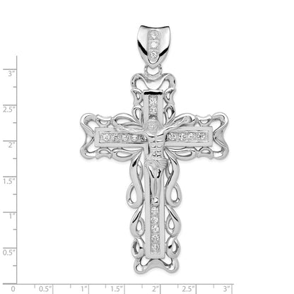 Sterling Silver Rhodium-Plated Cz Crucifix Pendant