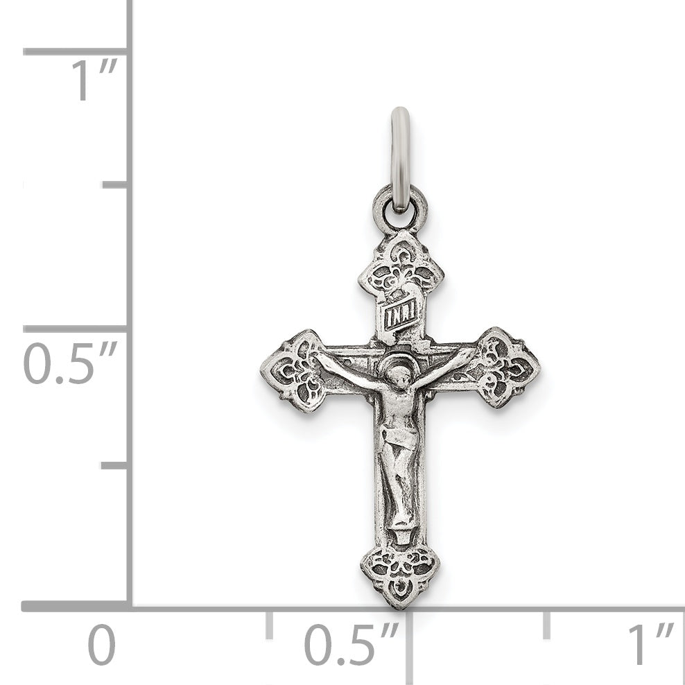 Sterling Silver Antiqued Inri Crucifix Pendant