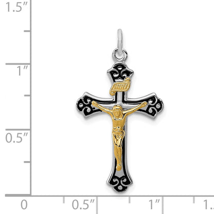 Sterling Silver Rhodium-Plated & Vermeil Crucifix Pendant