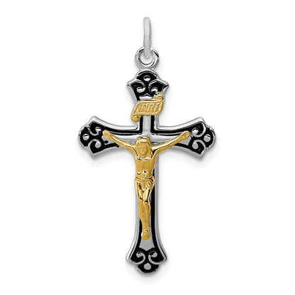 Sterling Silver Rhodium-Plated & Vermeil Crucifix Pendant