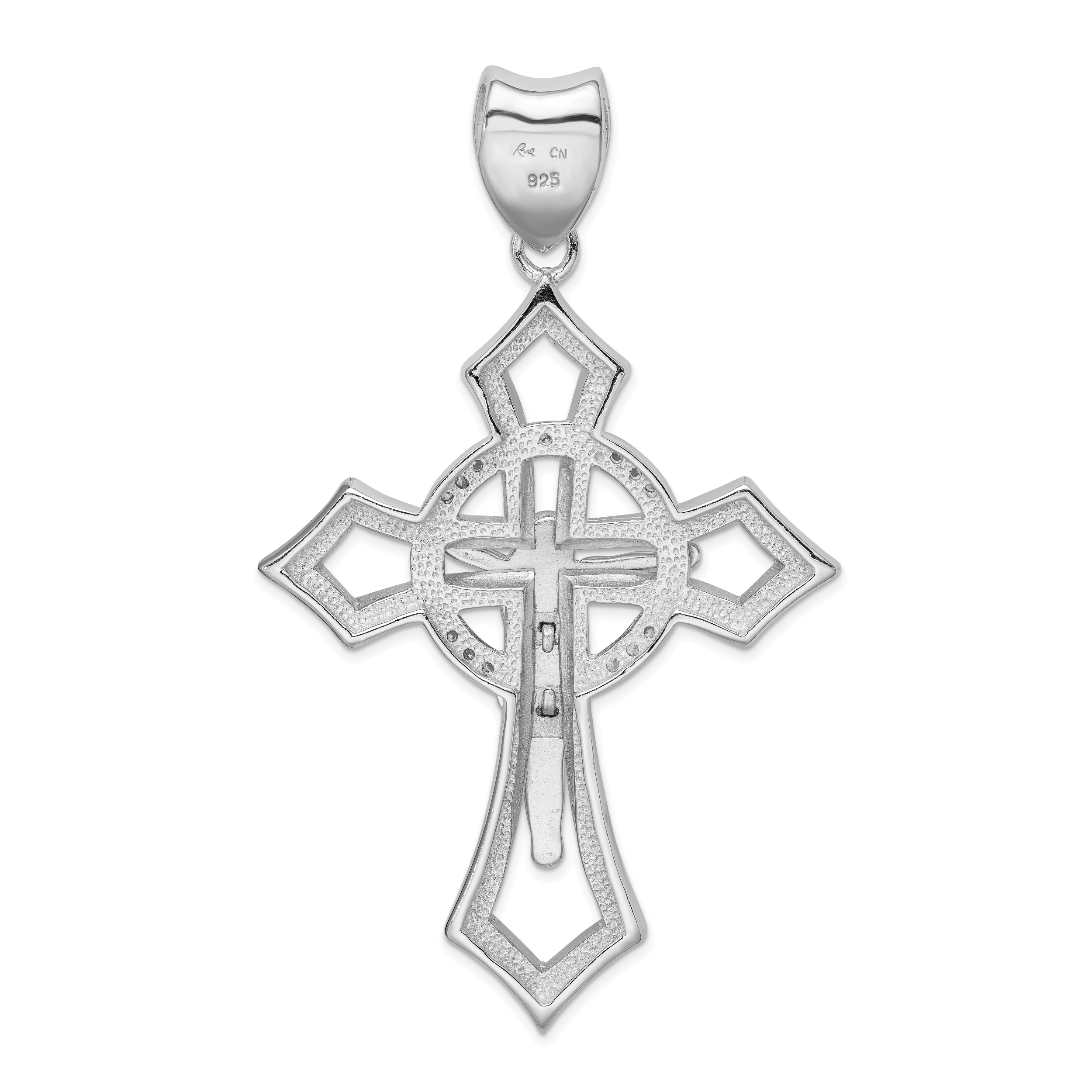 Sterling Silver Rhodium-Plated Cz Crucifix Pendant
