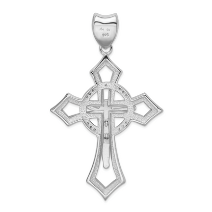 Sterling Silver Rhodium-Plated Cz Crucifix Pendant