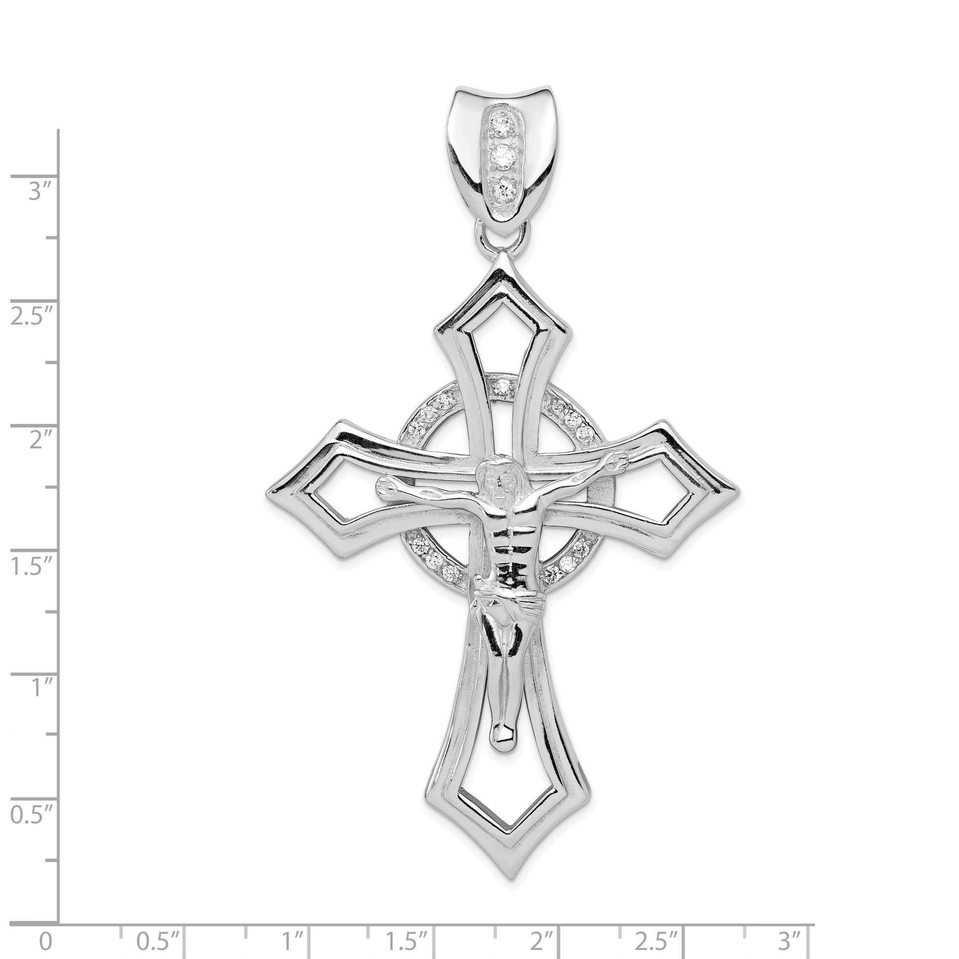Sterling Silver Rhodium-Plated Cz Crucifix Pendant