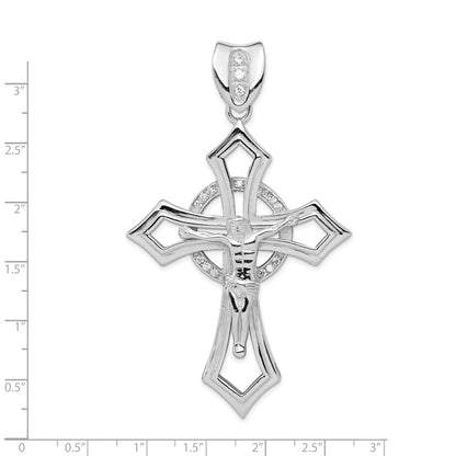 Sterling Silver Rhodium-Plated Cz Crucifix Pendant