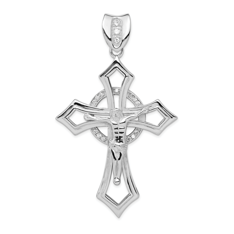 Sterling Silver Rhodium-Plated Cz Crucifix Pendant
