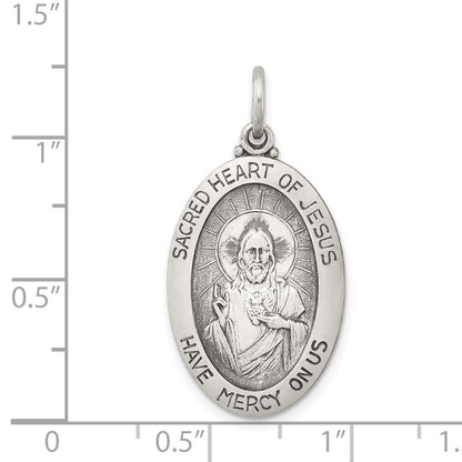 Sterling Silver Antiqued Sacred Heart Of Jesus Medal