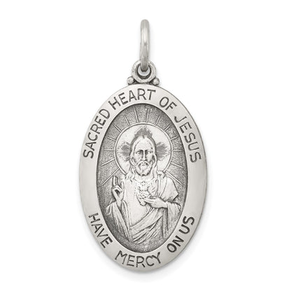 Sterling Silver Antiqued Sacred Heart Of Jesus Medal