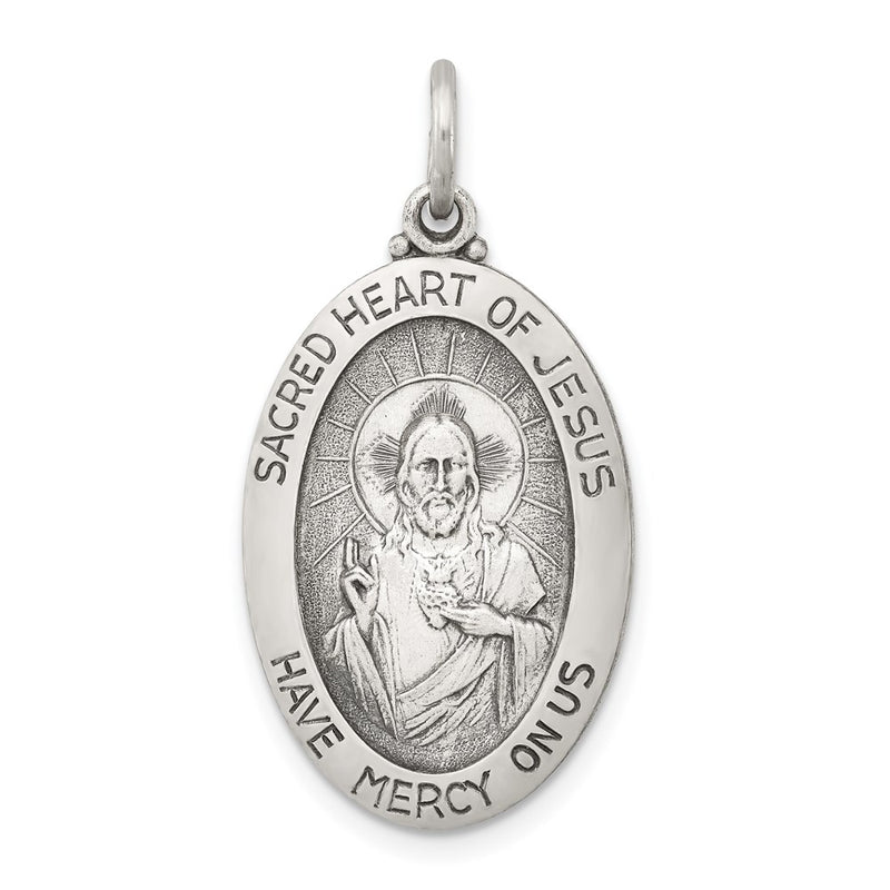 Sterling Silver Antiqued Sacred Heart Of Jesus Medal