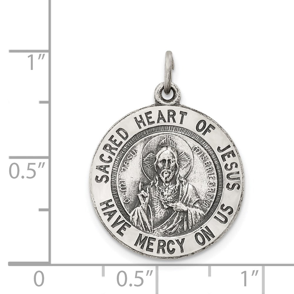 Sterling Silver Antiqued Sacred Heart Of Jesus Medal