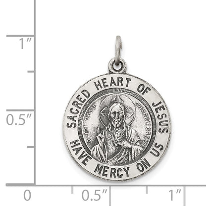 Sterling Silver Antiqued Sacred Heart Of Jesus Medal