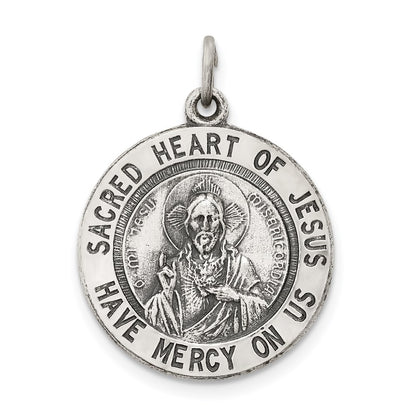 Sterling Silver Antiqued Sacred Heart Of Jesus Medal