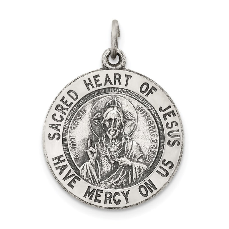 Sterling Silver Antiqued Sacred Heart Of Jesus Medal