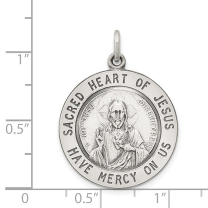 Sterling Silver Antiqued Sacred Heart Of Jesus Medal