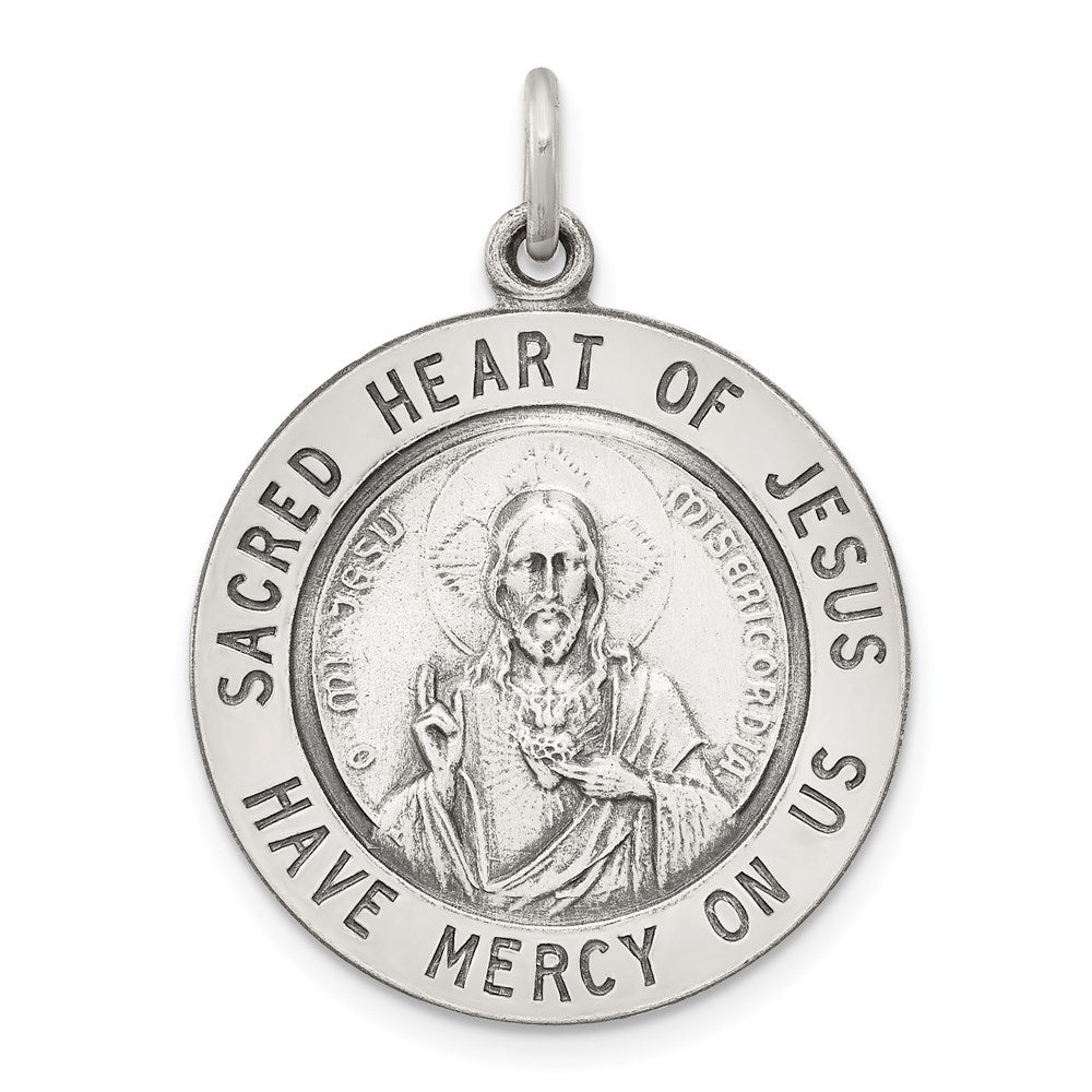 Sterling Silver Antiqued Sacred Heart Of Jesus Medal