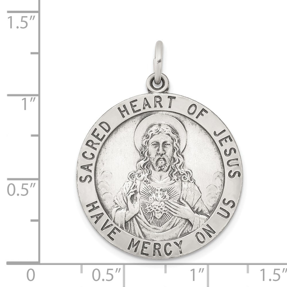 Sterling Silver Antiqued Sacred Heart Of Jesus Medal