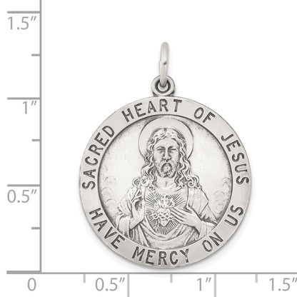 Sterling Silver Antiqued Sacred Heart Of Jesus Medal