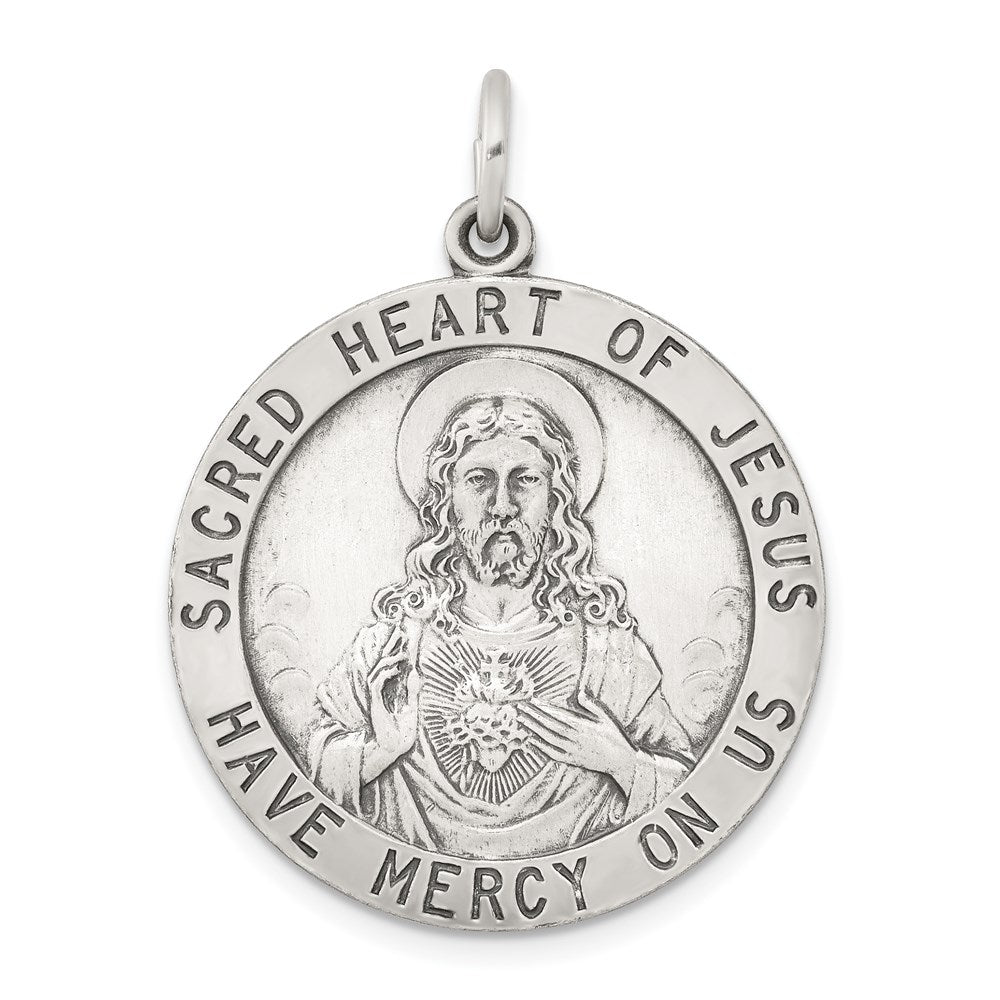 Sterling Silver Antiqued Sacred Heart Of Jesus Medal