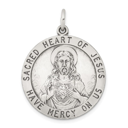 Sterling Silver Antiqued Sacred Heart Of Jesus Medal