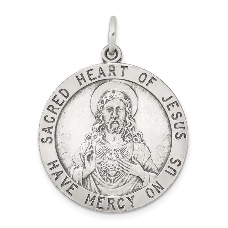 Sterling Silver Antiqued Sacred Heart Of Jesus Medal