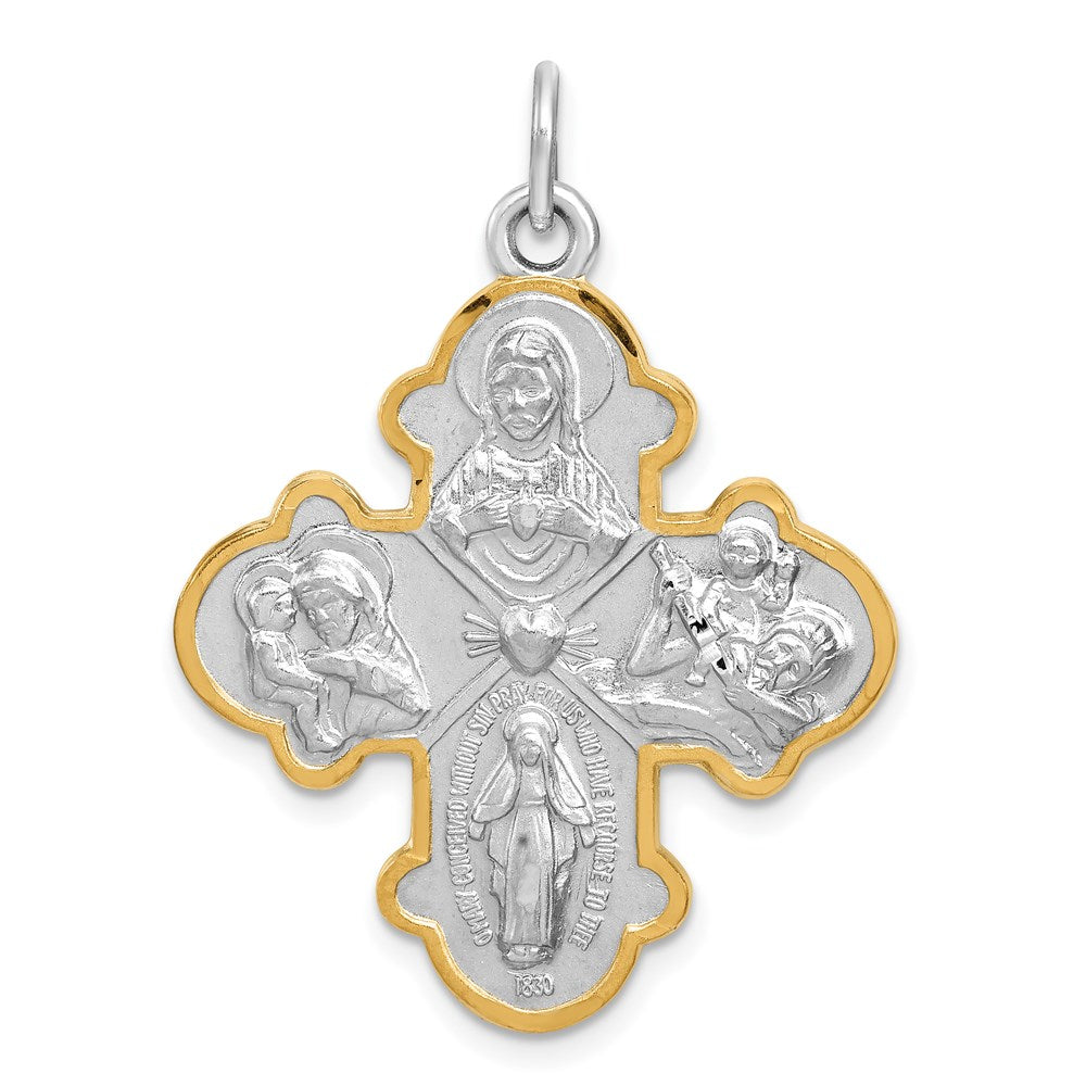 Sterling Silver Rhodium-Plated 4-Way Medal
