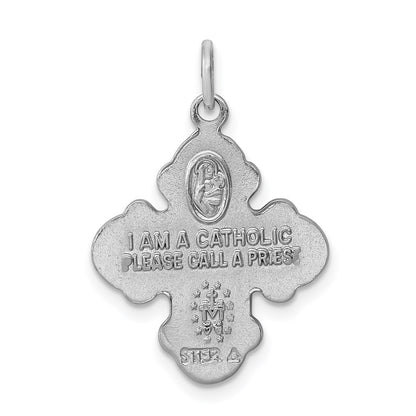 Sterling Silver Rhodium-Plated Satin 4-Way Medal