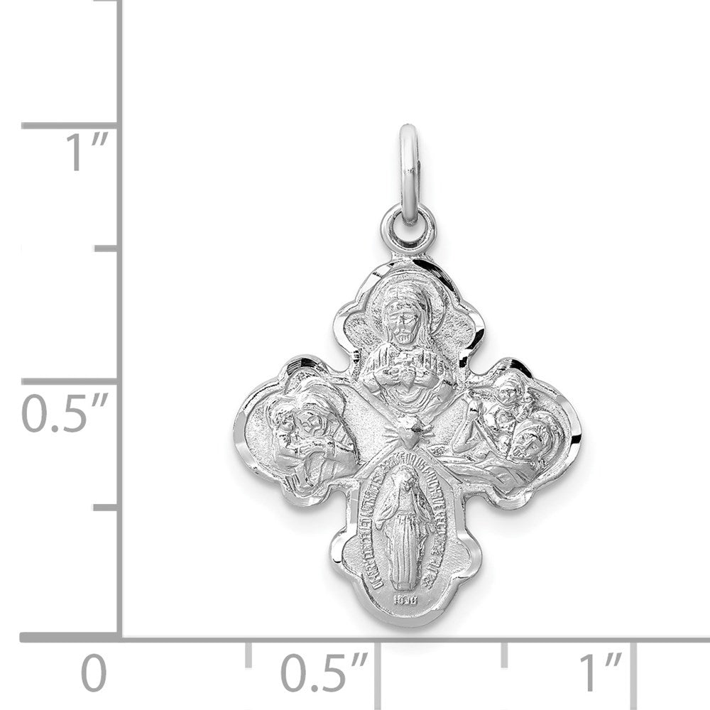 Sterling Silver Rhodium-Plated Satin 4-Way Medal