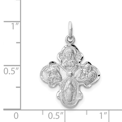 Sterling Silver Rhodium-Plated Satin 4-Way Medal