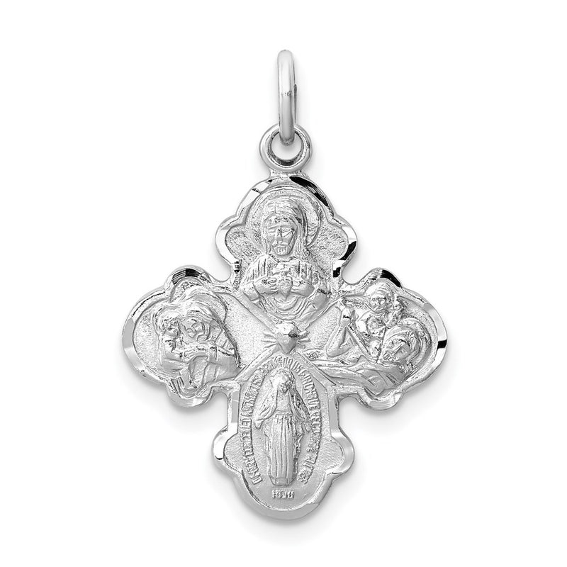 Sterling Silver Rhodium-Plated Satin 4-Way Medal