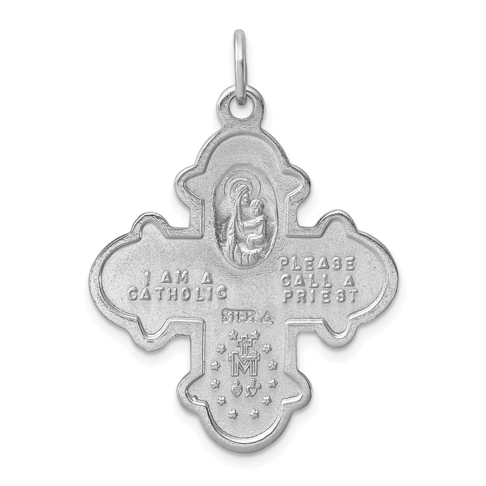 Sterling Silver Rhodium-Plated Satin 4-Way Medal