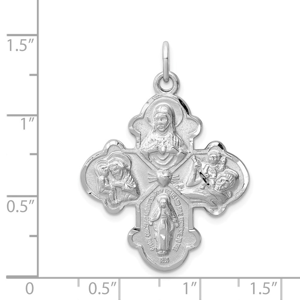 Sterling Silver Rhodium-Plated Satin 4-Way Medal