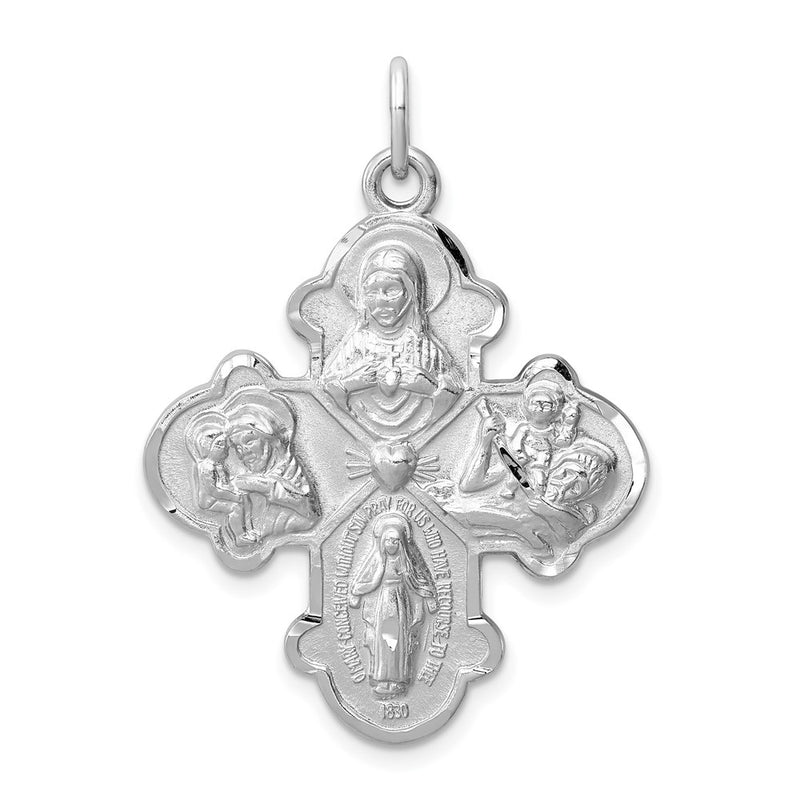 Sterling Silver Rhodium-Plated Satin 4-Way Medal
