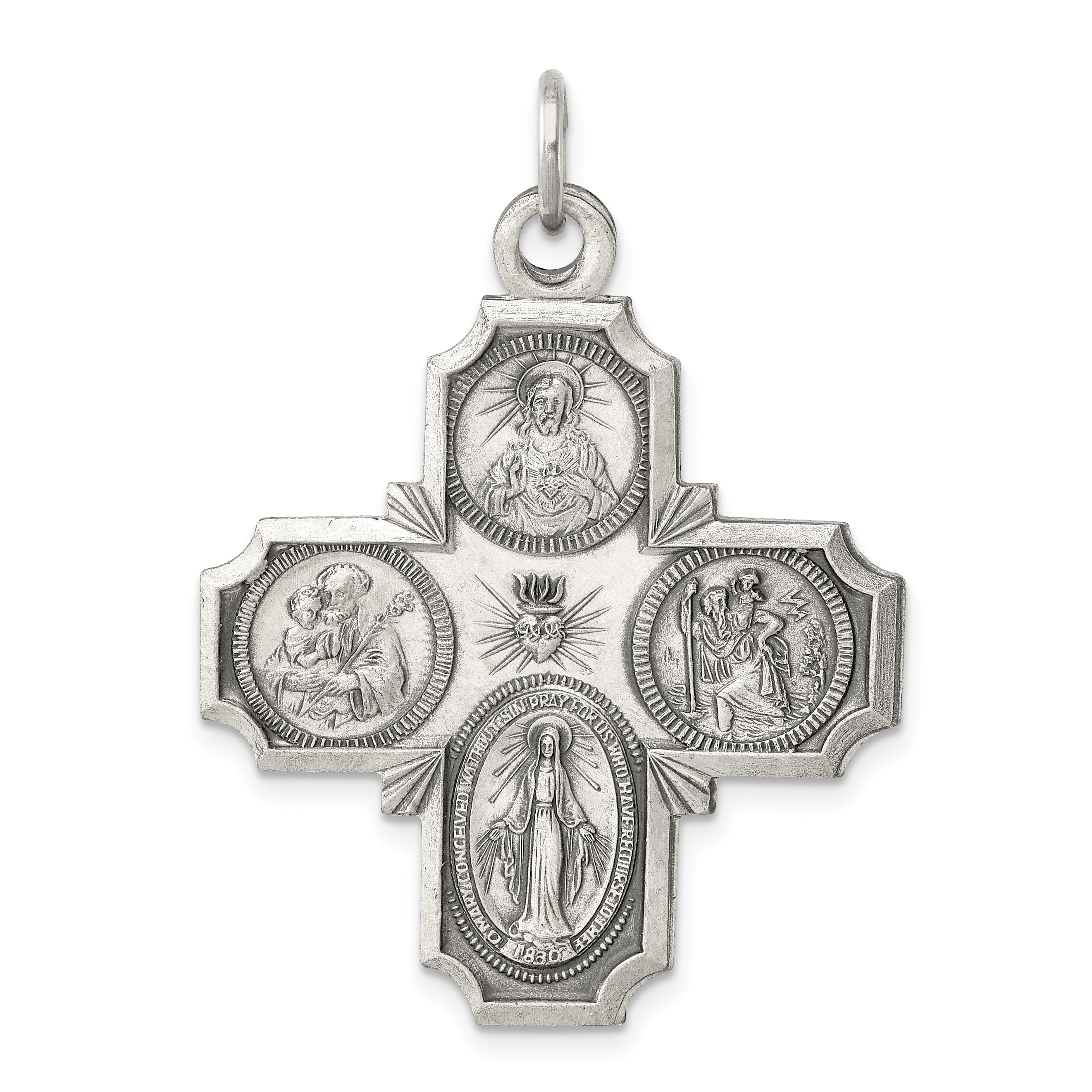 Sterling Silver Antiqued 4-Way Medal