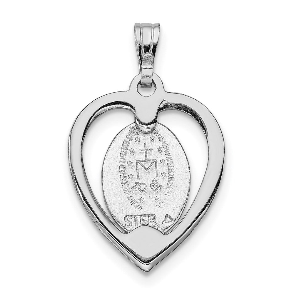Sterling Silver Rhodium-Plated Miraculous Heart Medal