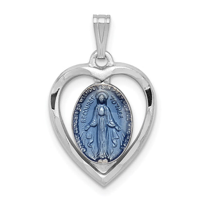 Sterling Silver Rhodium-Plated Miraculous Heart Medal