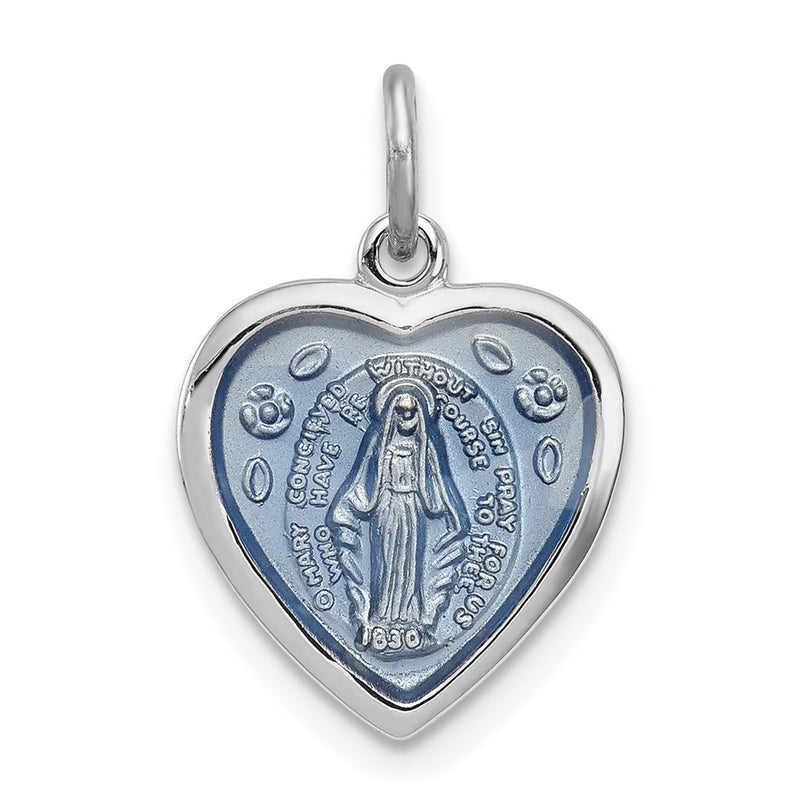 Sterling Silver Rhodium-Plated Miraculous Heart Medal