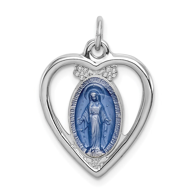 Sterling Silver Rhodium-Plated Miraculous Heart Medal