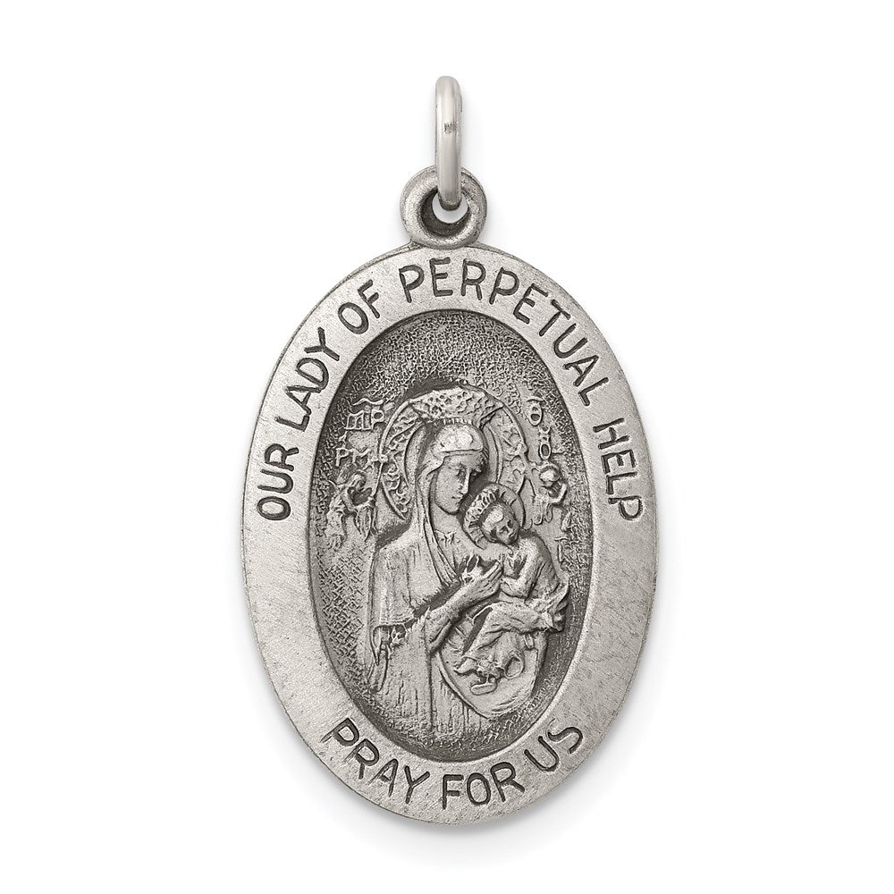 Sterling Silver Antiqued Our Lady Of Perpetual Help Oval Medal