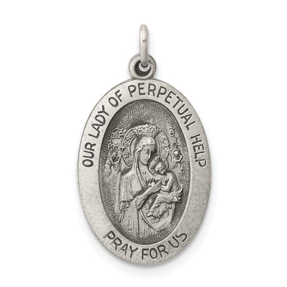 Sterling Silver Antiqued Our Lady Of Perpetual Help Oval Medal