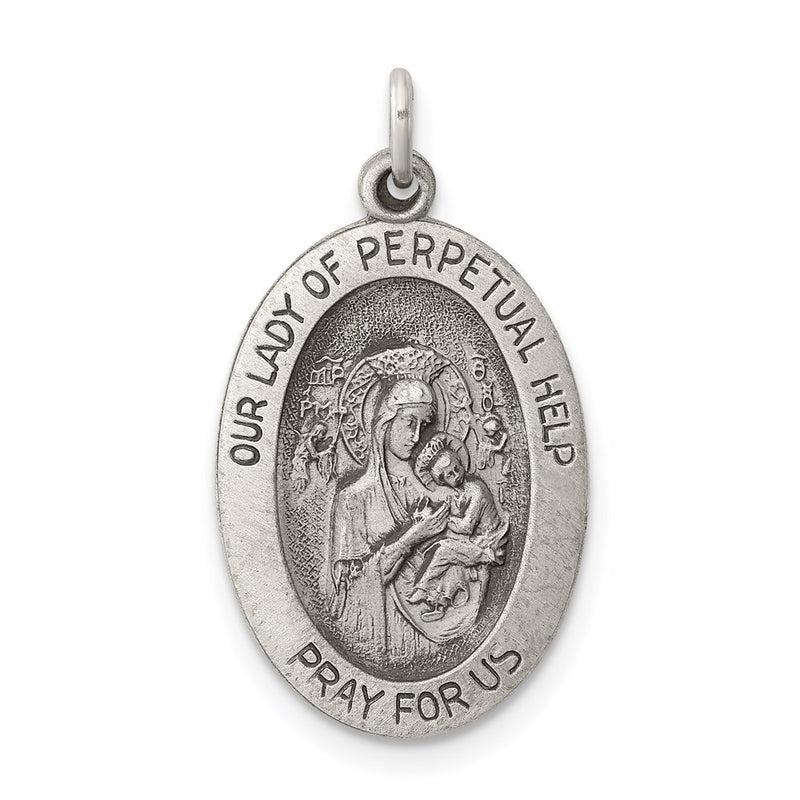 Sterling Silver Antiqued Our Lady Of Perpetual Help Oval Medal