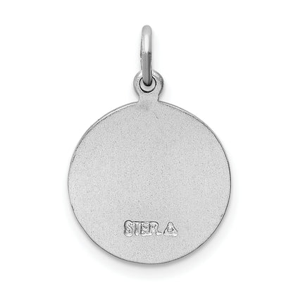 Sterling Silver Rhodium-Plated Blue Epoxy St. Christopher Medal