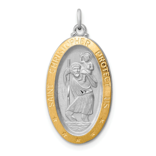 Sterling Silver Rhodium-Plated & Vermeil St. Christopher Medal