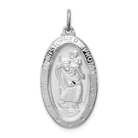 Sterling Silver Rhodium-Plated St. Christopher Medal